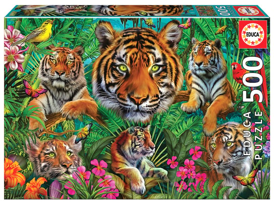 Educa, Puzzle, Tygrysy w dżungli, 500 el. Educa