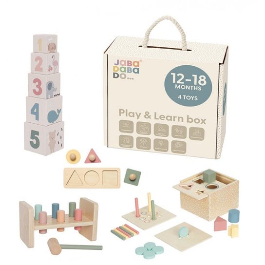 Edukacyjne pudełko 12msc + - zestaw czterech zabawek Jabadabado JaBaDaBaDo