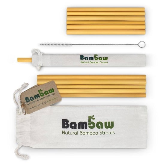 Eko słomki bambusowe 6 X 22 cm + 6 x 14 cm z woreczkiem Bambaw - 12 sztuk Bambaw