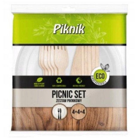 EKO zestaw piknikowy 3 x 4 ( 4 x talerz + nóż + widelec) Piknik