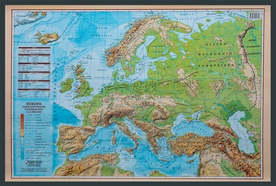 EkoGraf, Europa mapa ścienna fizyczna na podkładzie w drewnianej ramie, 1:12 000 000 Eko Graf