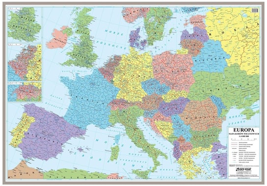 EkoGraf, Europa mapa ścienna kody pocztowe na podkładzie w drewnianej ramie, 1:4 000 000 Eko Graf