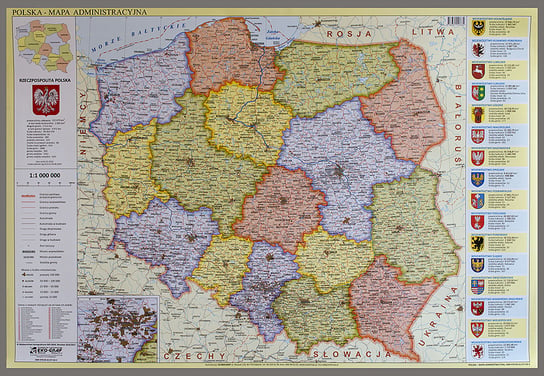 EkoGraf, Polska mapa ścienna administracyjna na podkładzie w drewnianej ramie, 1:1 000 000 Eko Graf