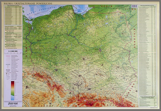 EkoGraf, Polska mapa ścienna fizyczna na podkładzie w drewnianej ramie, 1:1 000 000 Eko Graf
