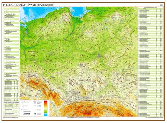 EkoGraf, Polska mapa ścienna fizyczna na podkładzie w drewnianej ramie, 1:700 000 Eko Graf