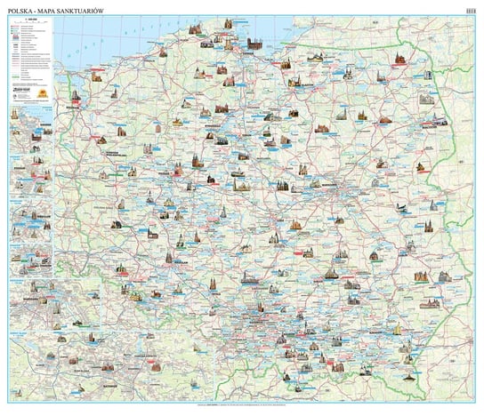 EkoGraf, Polska mapa ścienna sanktuariów na podkładzie w drewnianej ramie, 1:600 000 Eko Graf