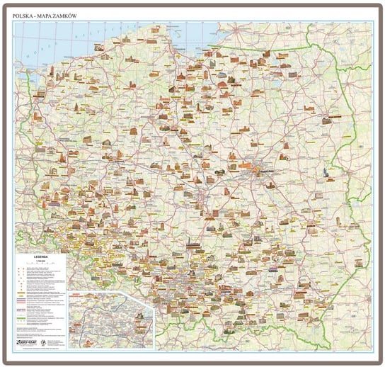 EkoGraf, Polska mapa ścienna zamków na podkładzie w drewnianej ramie, 1:700 000 Eko Graf