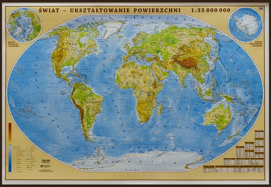 EkoGraf, Świat mapa ścienna fizyczna na podkładzie w drewnianej ramie, 1:35 000 000 Eko Graf