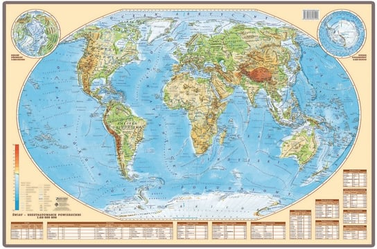 EkoGraf, Świat mapa ścienna fizyczna na podkładzie w drewnianej ramie, 1:60 000 000 Eko Graf