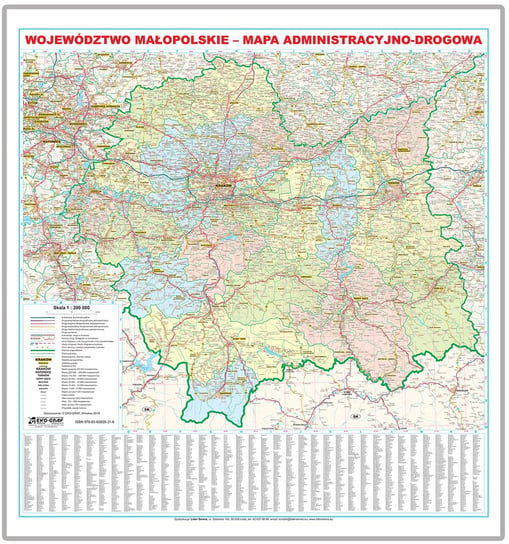 EkoGraf, Województwo małopolskie mapa ścienna na podkładzie w drewnianej ramie, 1:200 000 Eko Graf