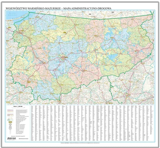 EkoGraf, Województwo warmińsko-mazurskie mapa ścienna na podkładzie w drewnianej ramie, 1:200 000 Eko Graf