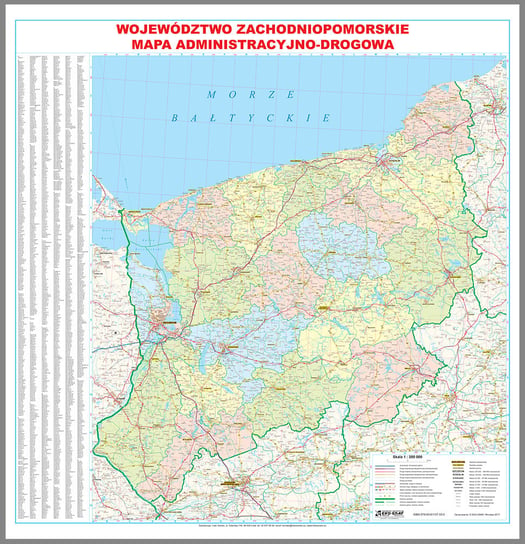 EkoGraf, Województwo zachodniopomorskie mapa ścienna na podkładzie w drewnianej ramie, 1:200 000 Eko Graf