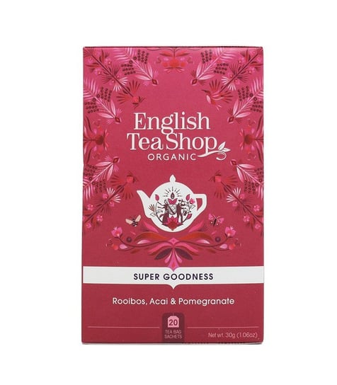 Ekologiczna herbata rooibos z miodokrzewem, hibiskusem, granatem, Rooibos, Acai & Pomegranate, 20 x 1,5g, English Tea Shop English Tea Shop