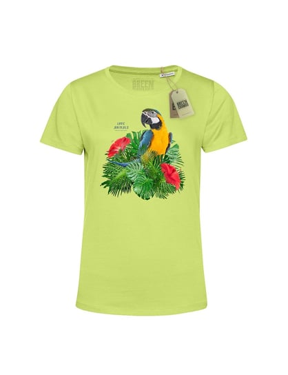 Ekologiczna koszulka damska LOVE ANIMALS ARA z bawełny organicznej, papuga GREEN COSMOS