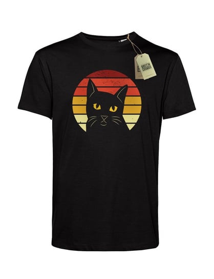 Ekologiczna koszulka męska BLACK CAT SUNSET z bawełny organicznej, czarny kot GREEN COSMOS