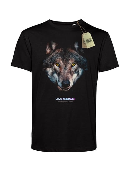 Ekologiczna koszulka męska LOVE ANIMALS WOLF z bawełny organicznej, wilk GREEN COSMOS