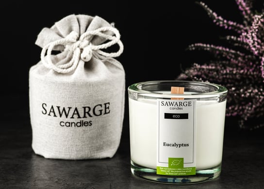 Ekologiczna Świeca Zapachowa Sojowa No 03 / Eukaliptus 200g, drewniany knot, 40 h/Sawarge Candles SAWARGE Candles