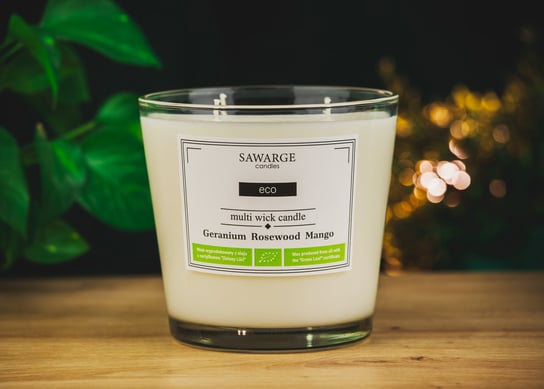 Ekologiczna Świeca Zapachowa Sojowa - No 5/Mango Róża Pelargonia 800 g/70h/Sawarge Candles SAWARGE Candles