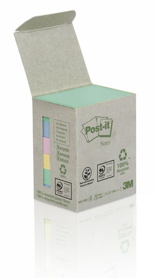 Ekologiczne karteczki samoprzylepne Post-it® z certyfikatem PEFC Recycled, pastelowe, 38x51mm, 6x100 karteczek Post-it