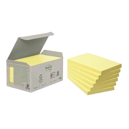Ekologiczne karteczki samoprzylepne Post-it® z certyfikatem PEFC Recycled, Żółte, 76x127mm, 6x100 karteczek Post-it