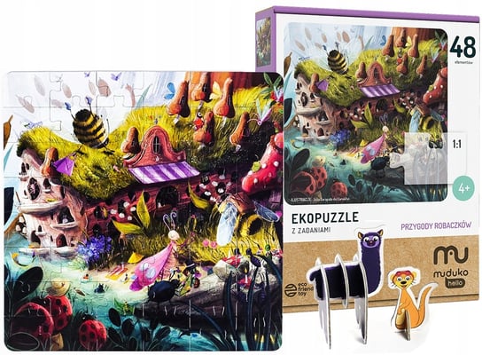 EKOPUZZLE PUZZLE Z ZADANIAMI KREATYWNE PRZYGODY ROBACZKÓW 48 el MUDUKO 4+ MUDUKO