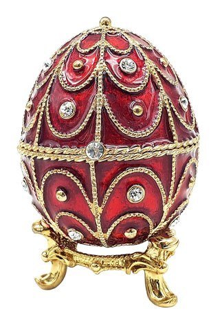 Ekskluzywna metalowa szkatułka z kryształkami - Jajo Fabergé - B0748-17 RD GIFTDECO