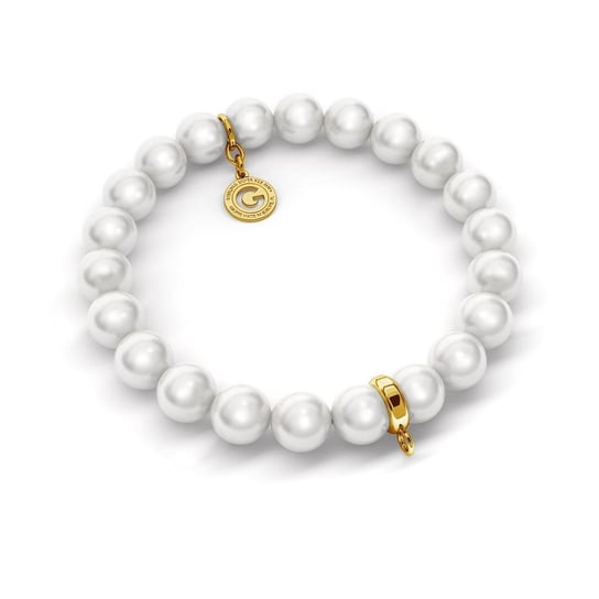 Elastyczna srebrna bransoletka perły GAVBARI 925 : Perła - kolory - GAVBARI hodowane białe, Srebro - kolor pokrycia - Pokrycie żółtym 18K złotem GIORRE