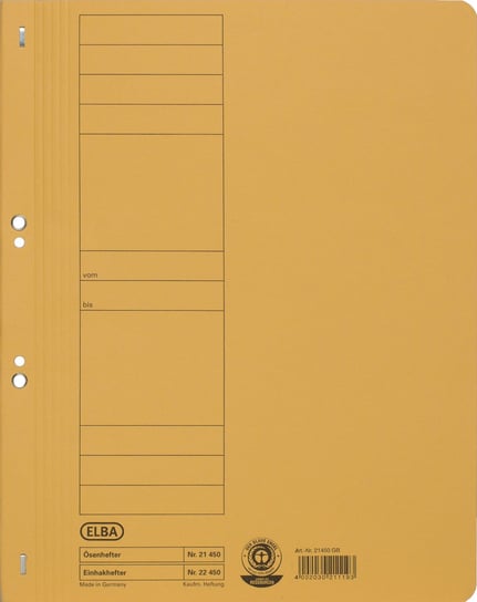 Elba, skoroszyt kartonowy oczkowy pełny A4, żółty Elba