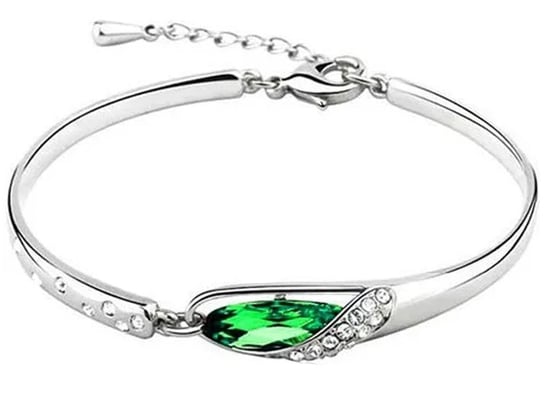 Elegancka bransoletka półbangle z zielonymi kryształkami na prezent Lovrin