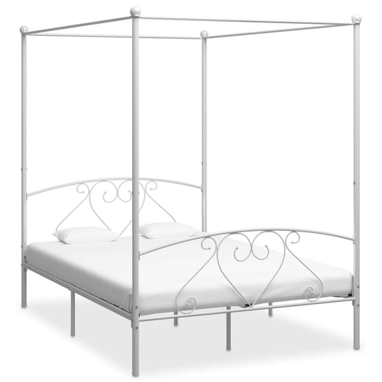 Elegancka metalowa rama łóżka z baldachimem - biał Inna marka