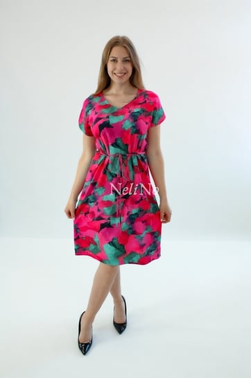 Elegancka sukienka Ella Fuksjowo-zielona M Nelino
