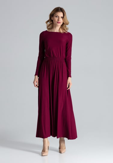 Elegancka SUKIENKA maxi z gumką w pasie | Bordowa L FIGL