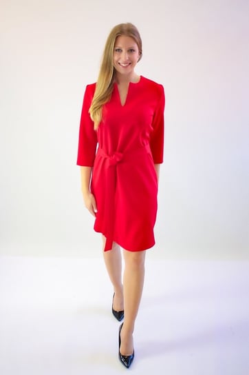 Elegancka sukienka z paskiem Czerwona 38 Nelino