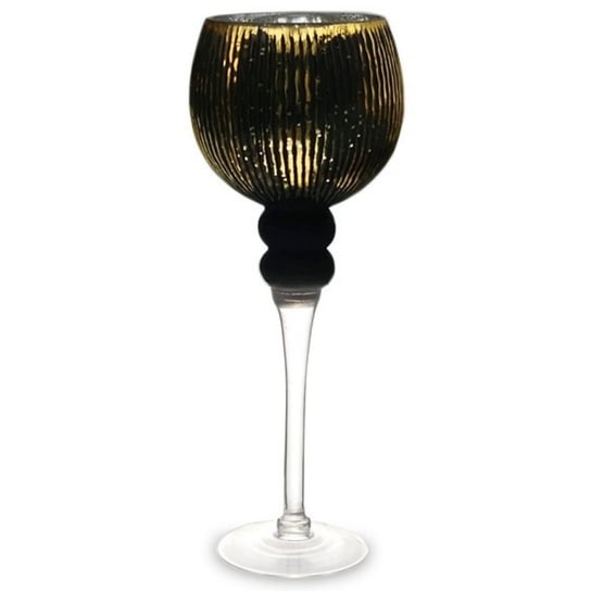 Elegancki, czarno - złoty świecznik dekoracyjny - kielich Nigre 35 cm Duwen