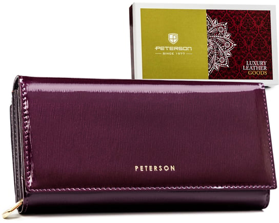 Elegancki duży portfel damski na karty ochrona RFID Peterson, ciemnofioletowy Peterson