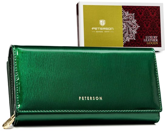 Elegancki duży portfel damski na karty ochrona RFID Peterson, ciemnozielony Peterson