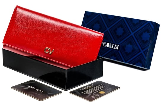 Elegancki duży portfel damski na karty zatrzask skóra ekologiczna portmonetka na bigiel Cavaldi, czerwony 4U CAVALDI