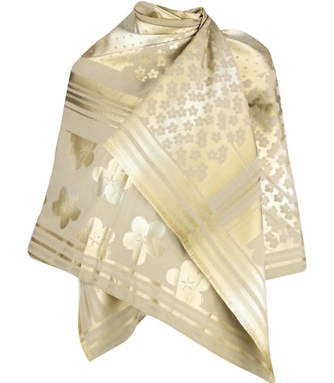 Elegancki dwustronny szalik z złotą nitką i wzorem w kwiaty Agrafka