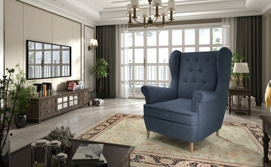 Elegancki fotel Aros 1F - Skandynawski styl, wygodne pikowane oparcie, - niebieski ELTAP