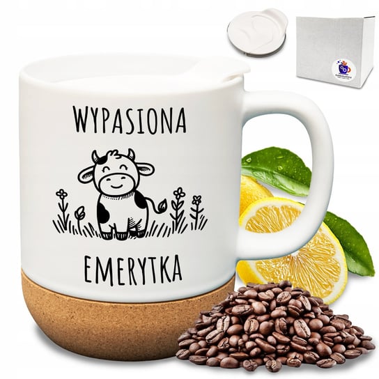 Elegancki kubek dla emerytki z wieczkiem wypasiona emerytka zabawny nadruk Kubkotwórnia