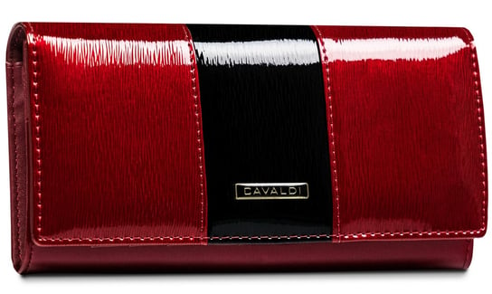 Elegancki pojemny portfel damski na karty i dokumenty lakierowana skóra naturalna Cavaldi, czerwony 4U CAVALDI