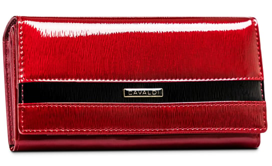 Elegancki portfel damski duży portfel ze skóry naturalnej lakierowany Cavaldi, czerwono-czarny 4U CAVALDI