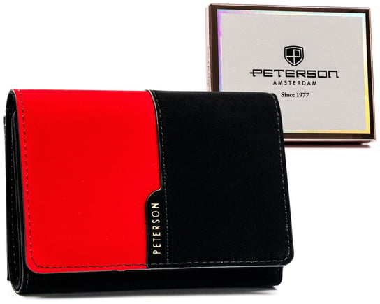 Elegancki portfel damski ze skóry ekologicznej z ochroną kart RFID Peterson, czarno-czerwony Peterson