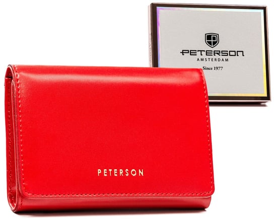 Elegancki portfel damski ze skóry ekologicznej z ochroną kart RFID Peterson, czerwony Peterson