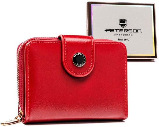 Elegancki portfel damski ze skóry ekologicznej z ochroną kart RFID Peterson, czerwony Peterson