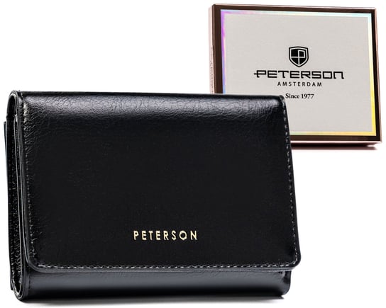 Elegancki portfel damski ze skóry ekologicznej z ochroną RFID Peterson, czarny Peterson