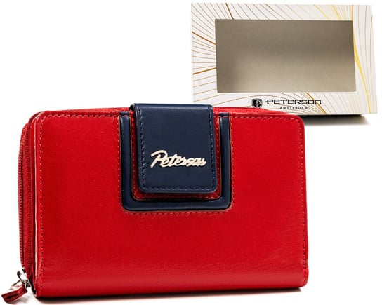 Elegancki portfel damski ze skóry naturalnej z ochroną kart RFID Peterson, czerwono-granatowy Peterson