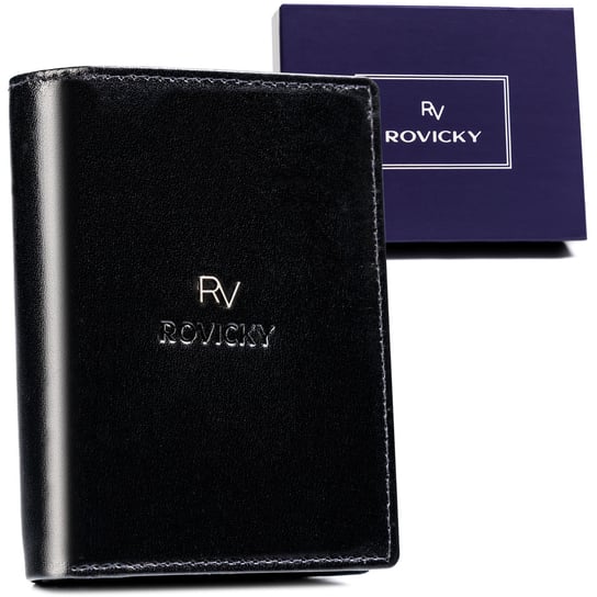Elegancki portfel męski na karty z ochroną RFID ze skóry naturalnej bez zapięcia Rovicky, czarny Rovicky