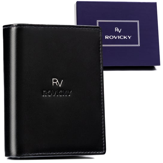Elegancki portfel męski składany ze skóry naturalnej z ochroną kart RFID Rovicky, czarny Rovicky