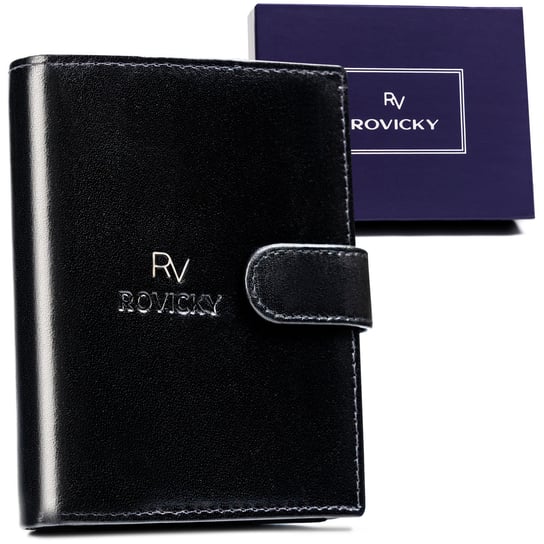 Elegancki portfel męski z zapięciem ze skóry naturalnej z ochroną kart RFID Rovicky, czarny Rovicky